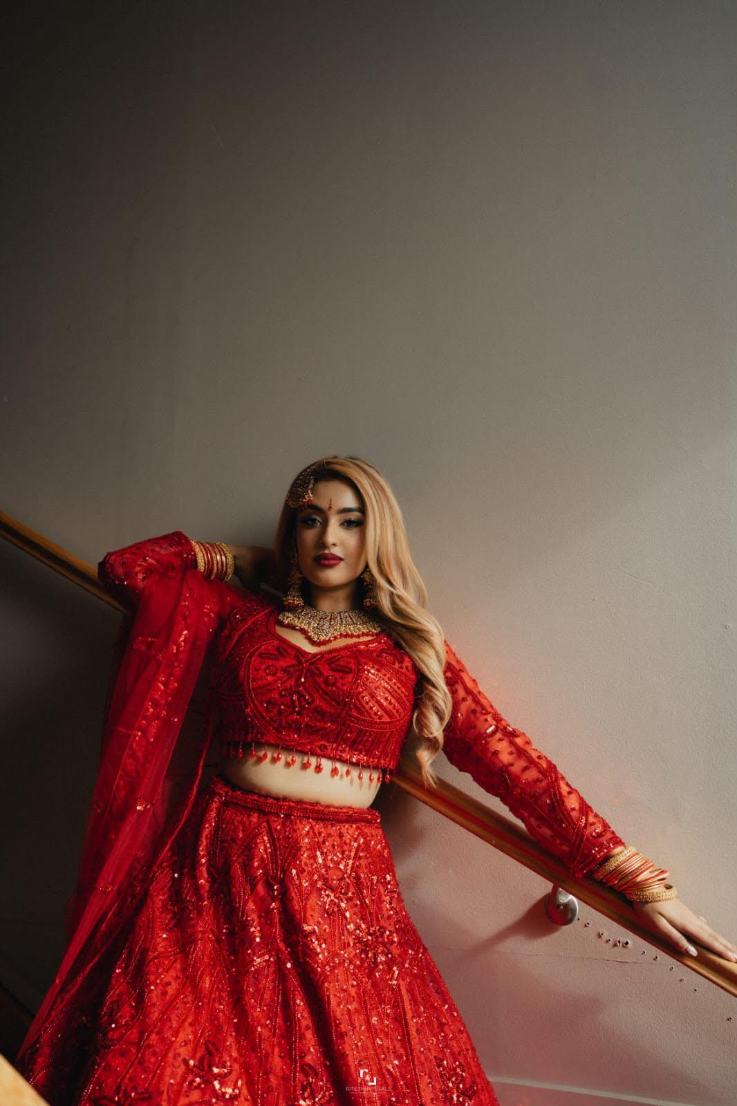 Crimson Sequin Bridal Lehenga Set