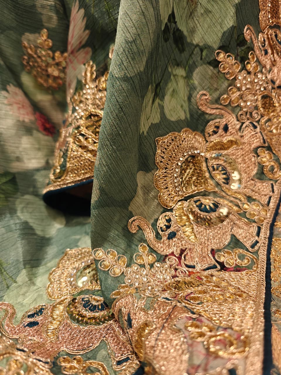 Sage Floral Embroidered Saree