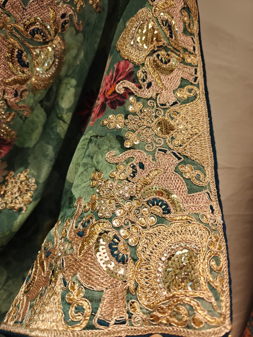 Sage Floral Embroidered Saree