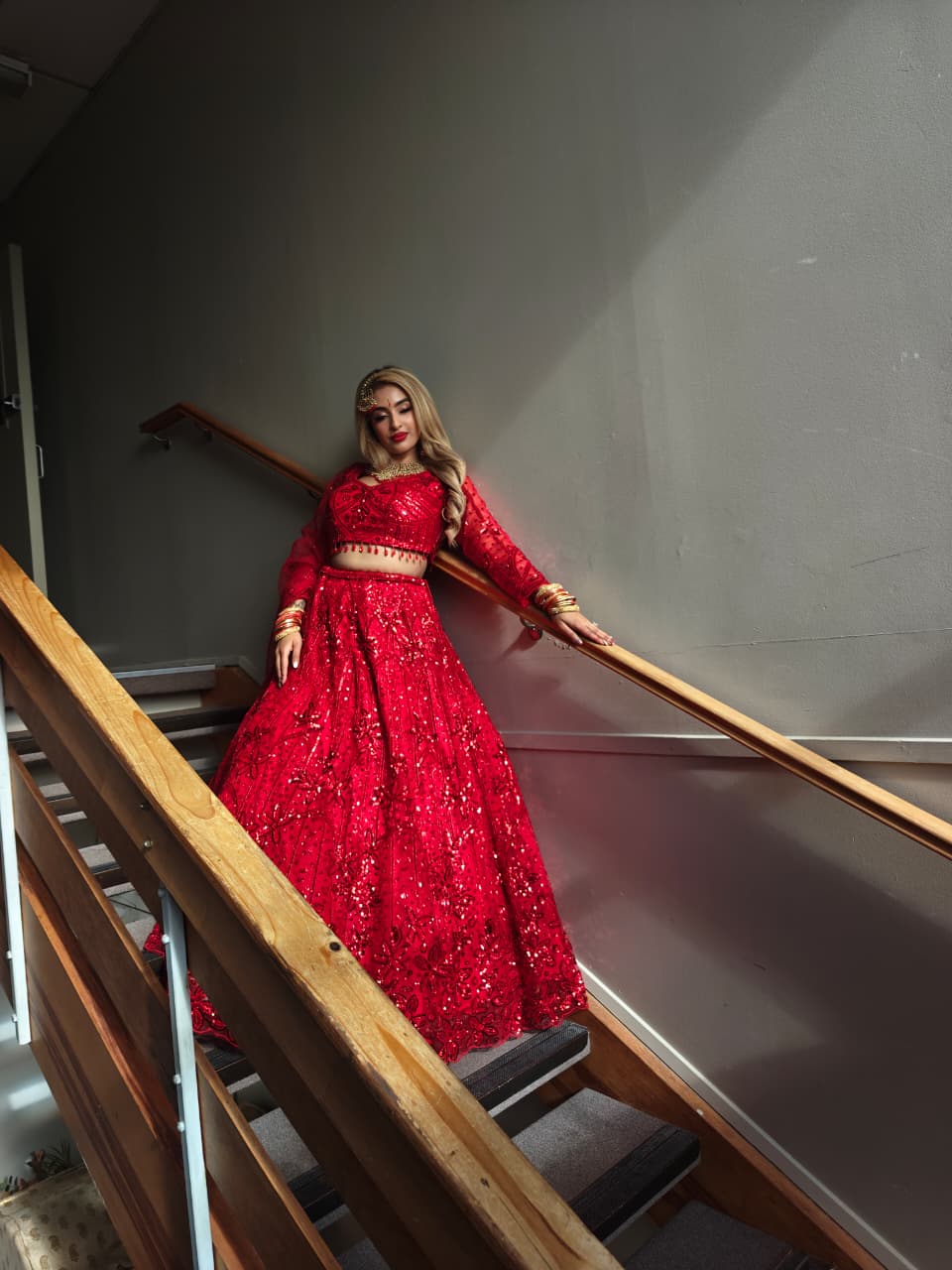 Crimson Sequin Bridal Lehenga Set