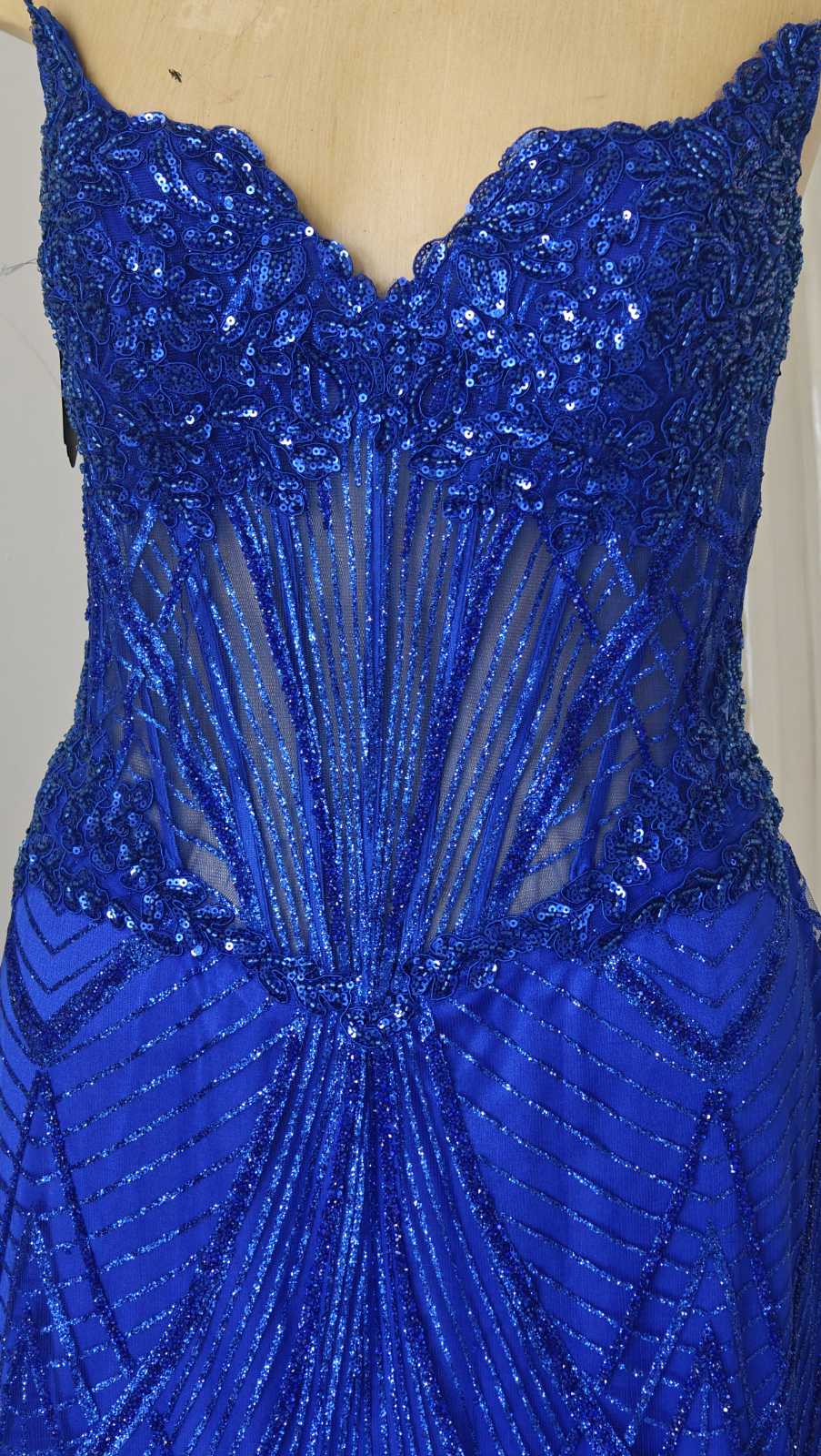 Sapphire Blue Beaded Sweetheart Gown