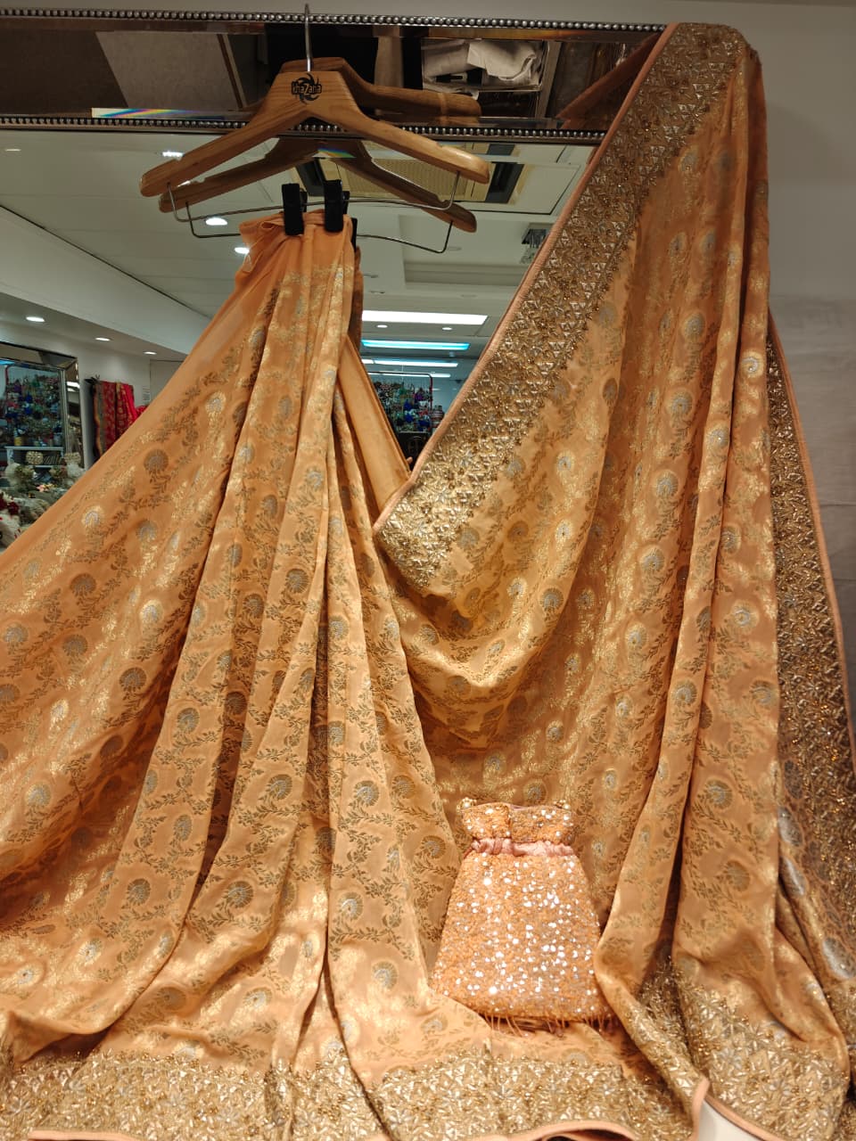 Peach Paisley Embroidered Saree