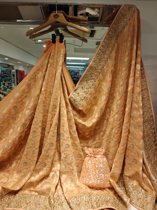 Peach Paisley Embroidered Saree