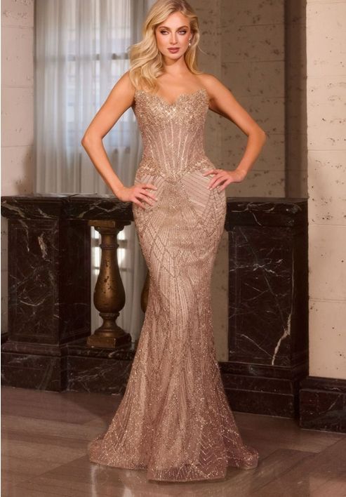 Embellished Rose Gold Mermaid Gown