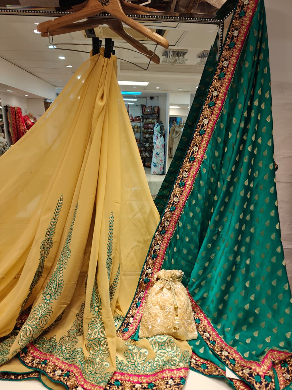 Mustard & Emerald Embroidered Saree