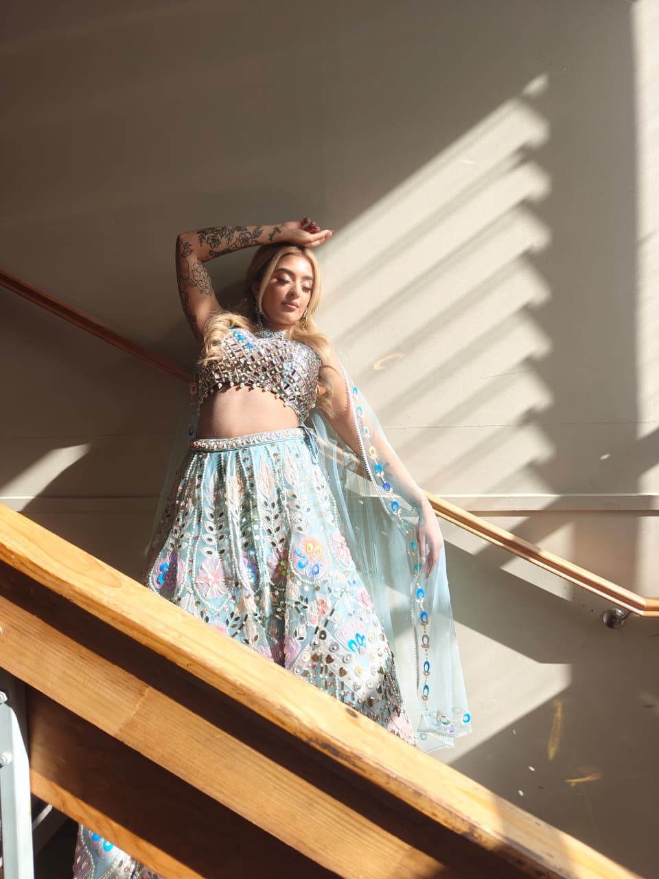 Aqua Mirror‑Work Lehenga Set