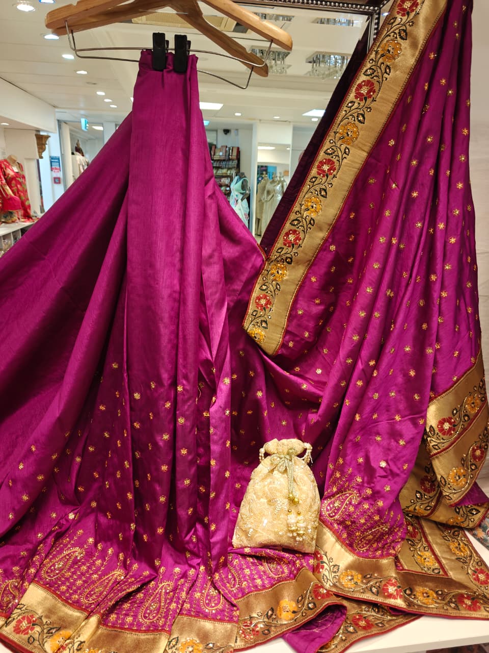 Magenta & Gold Embroidered Saree