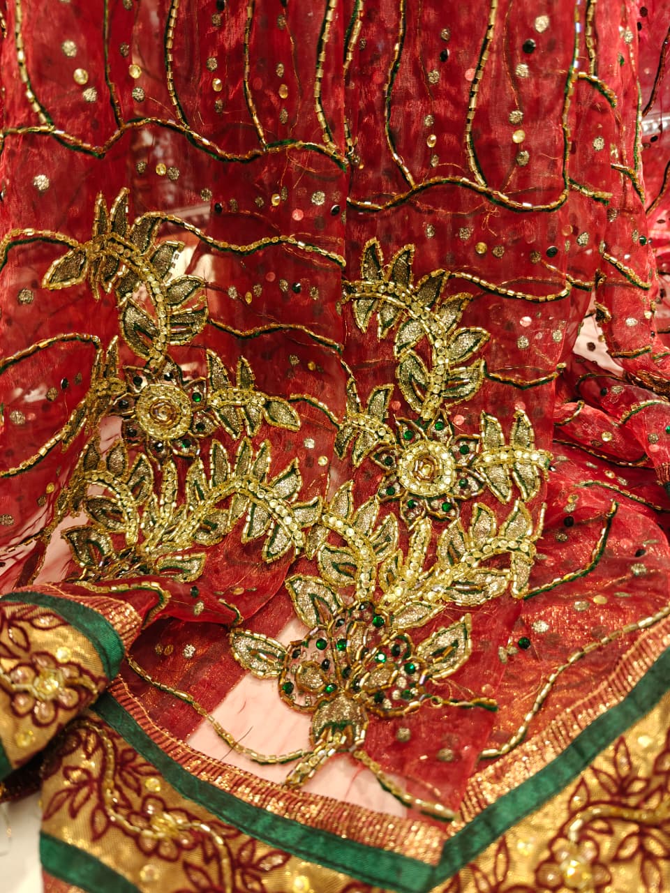 Crimson & Emerald Embroidered Saree