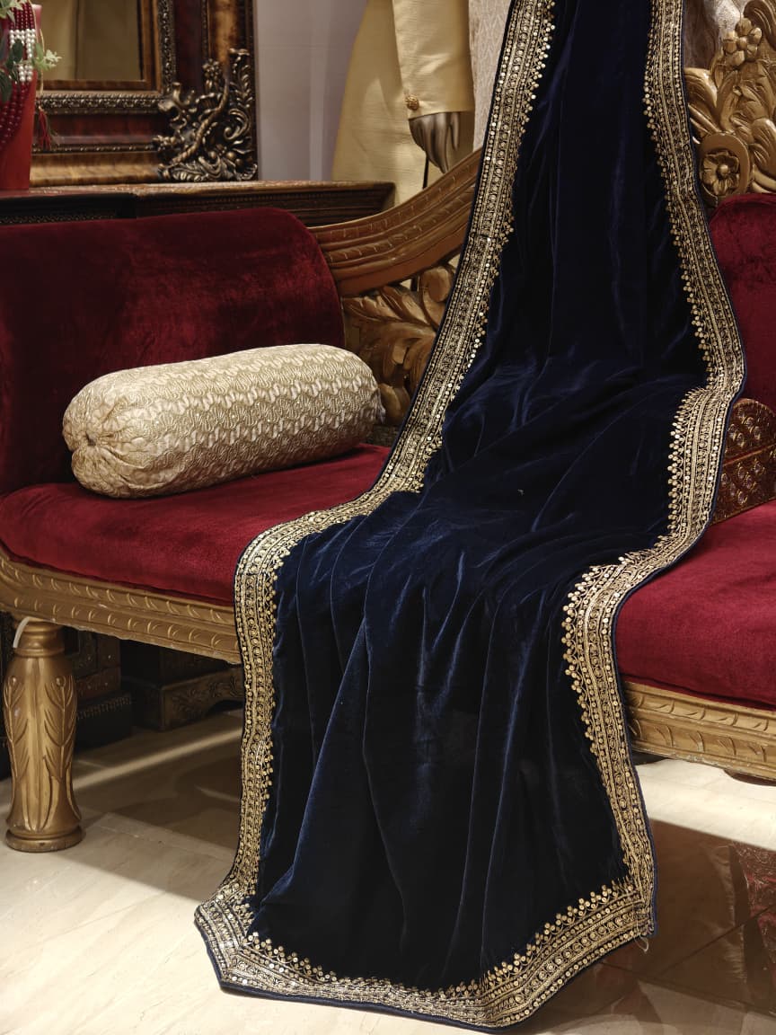 Midnight Blue Velvet Shawl