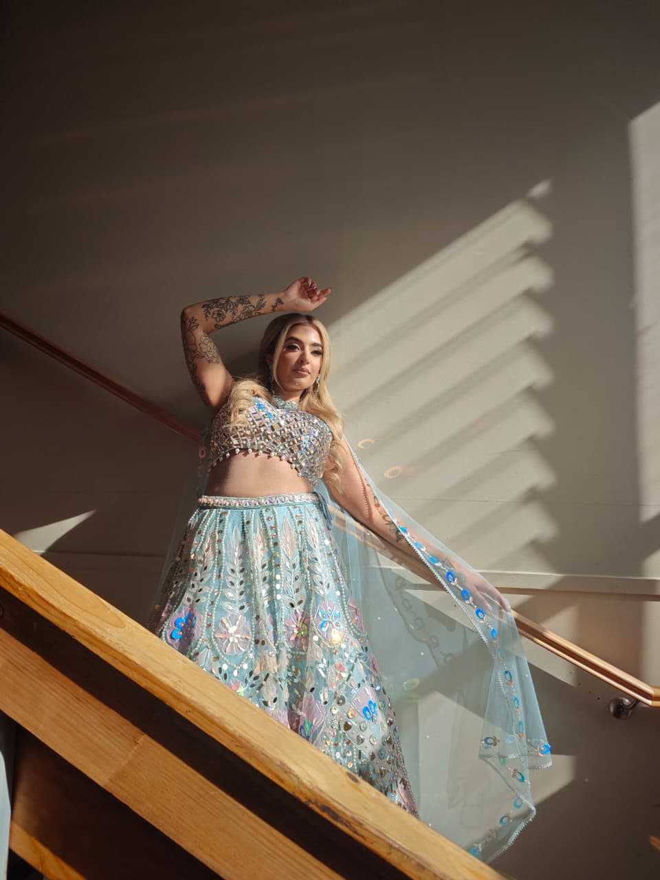 Aqua Mirror‑Work Lehenga Set