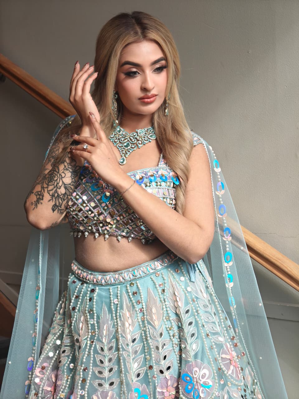 Aqua Mirror‑Work Lehenga Set
