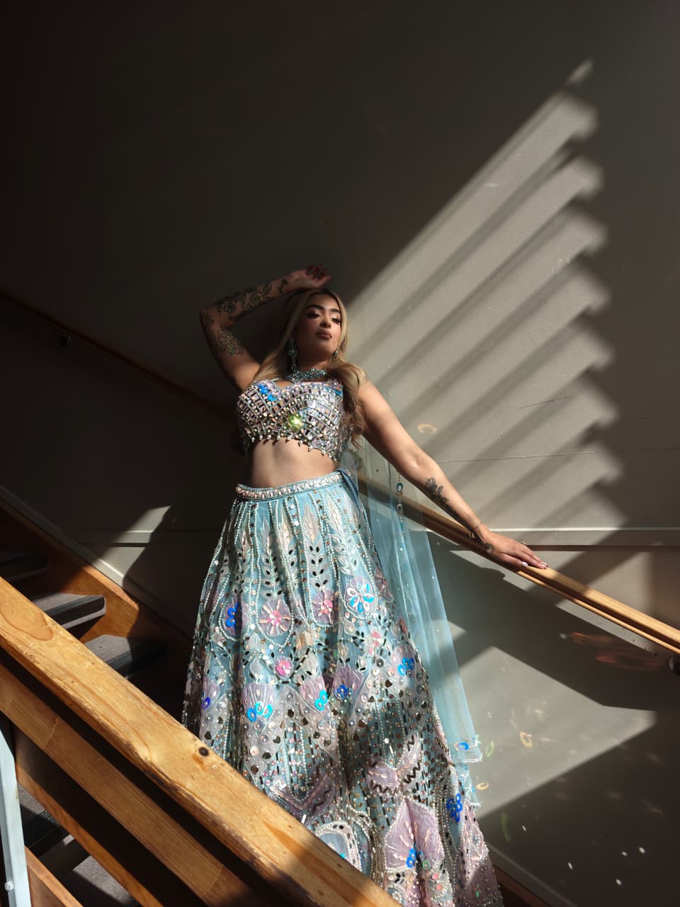 Aqua Mirror‑Work Lehenga Set