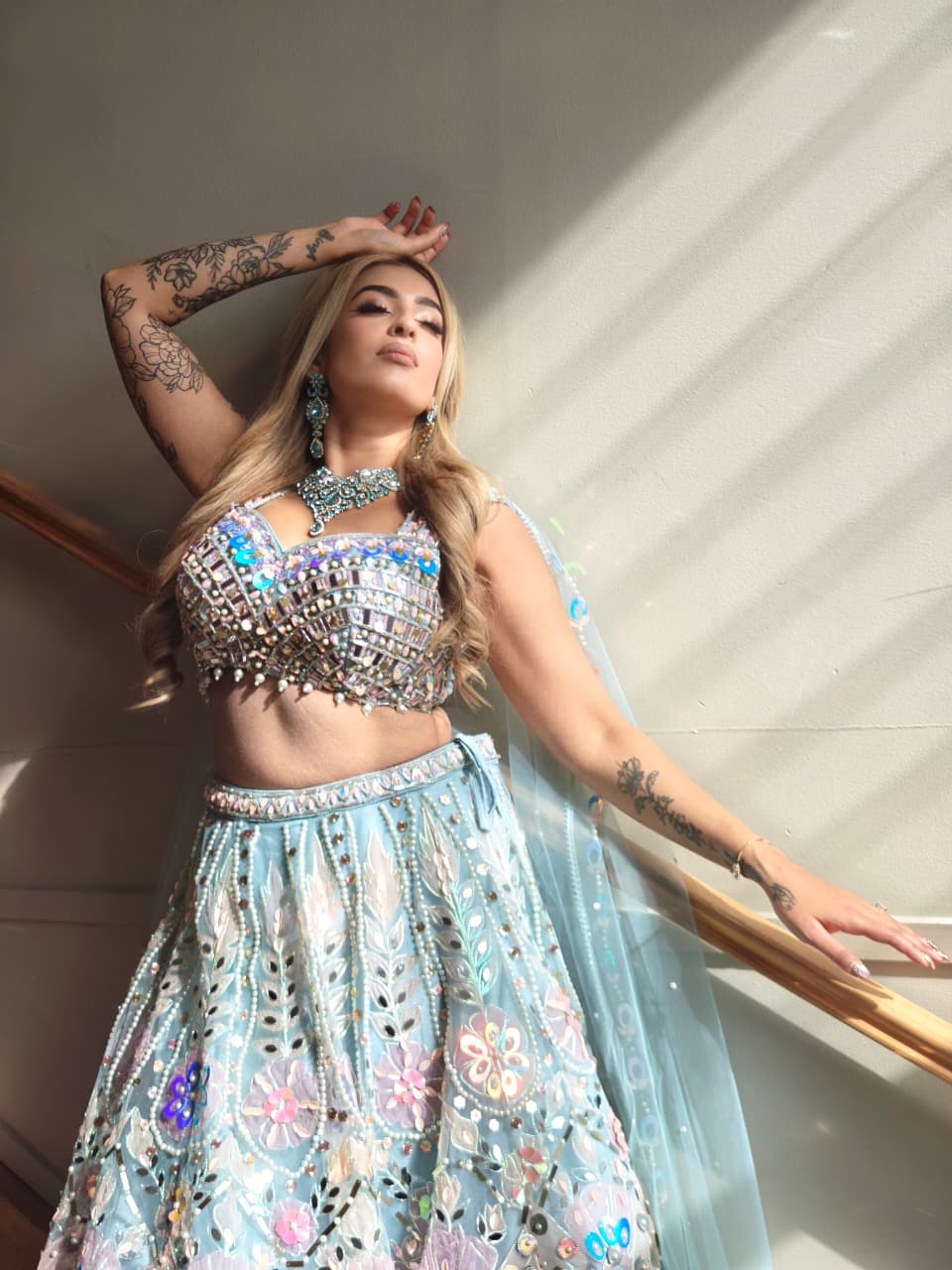 Aqua Mirror‑Work Lehenga Set