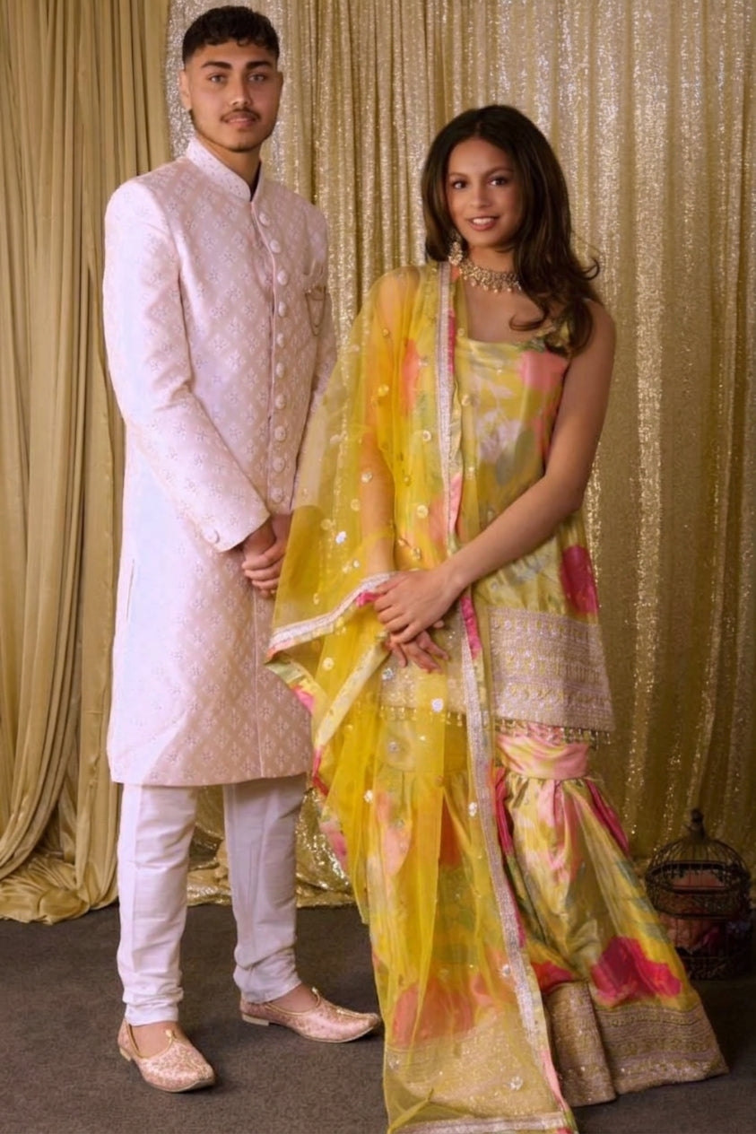 Blush Pink Embroidered Sherwani Set