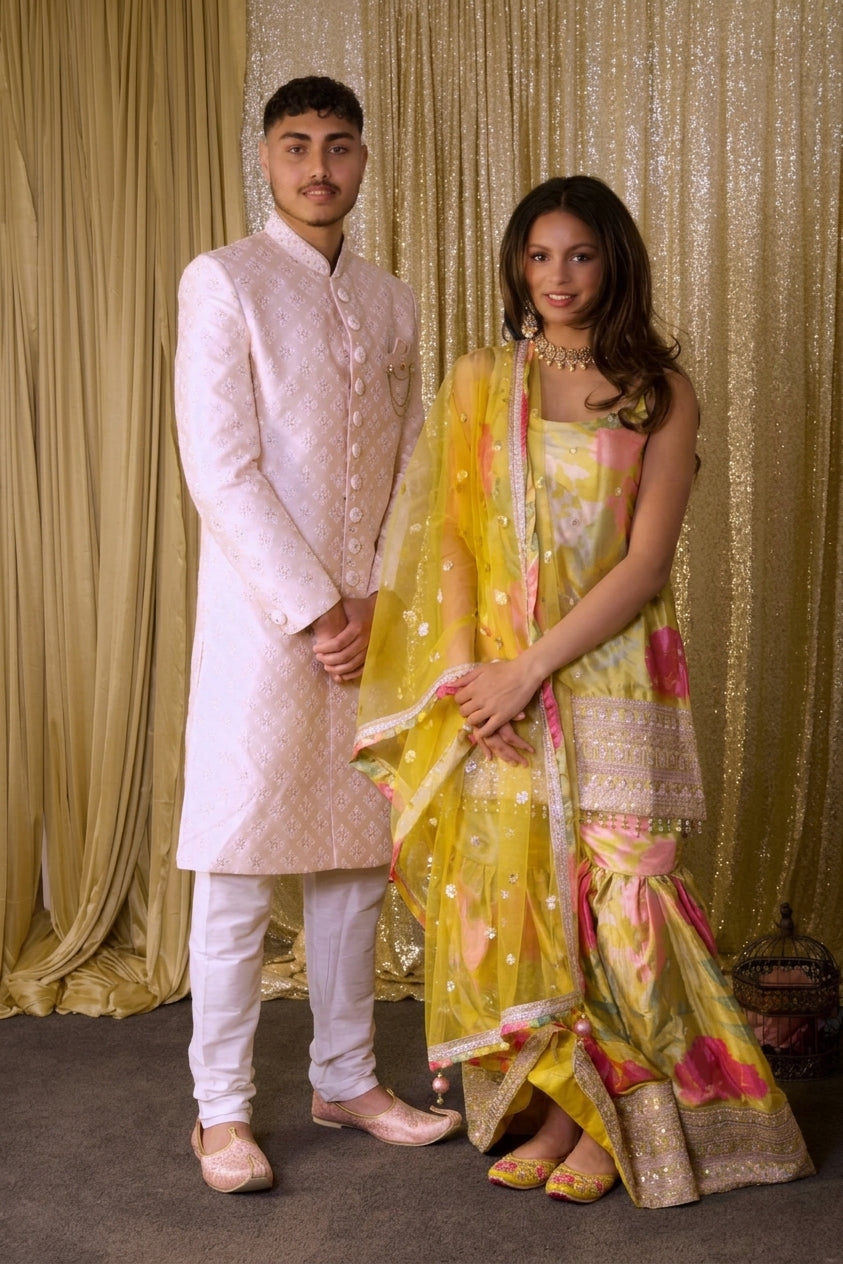 Blush Pink Embroidered Sherwani Set