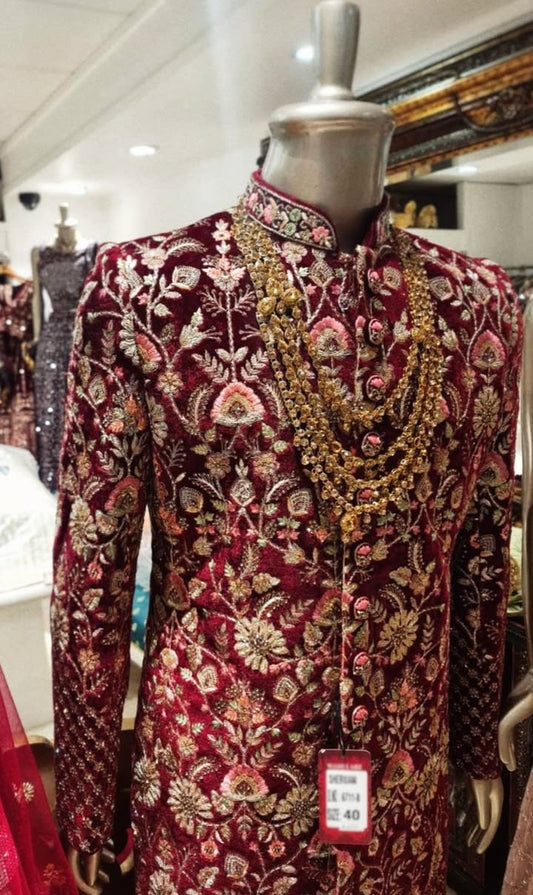 Regal Maroon Bloom Sherwani