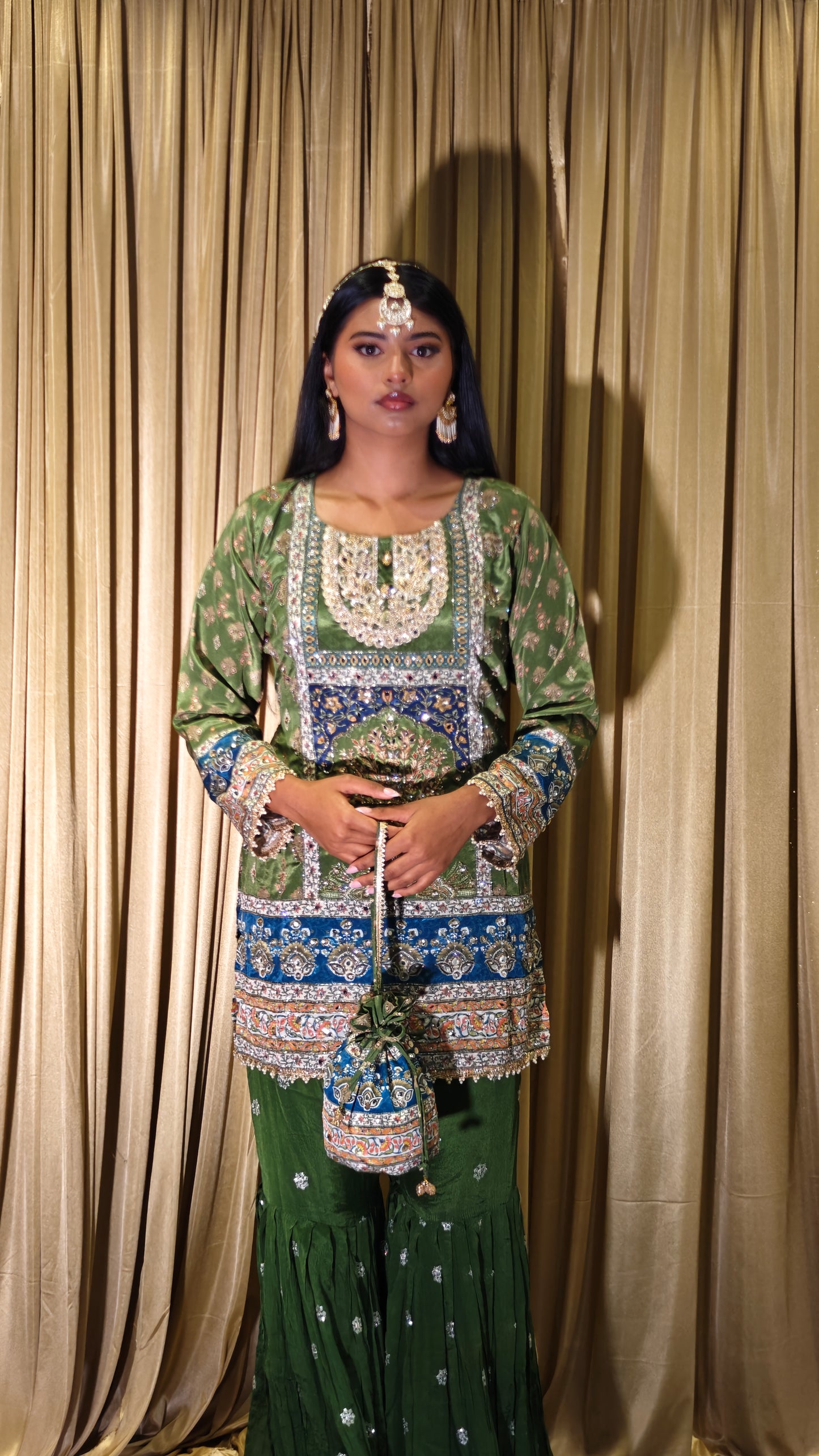 Green Embroidered Sharara Set