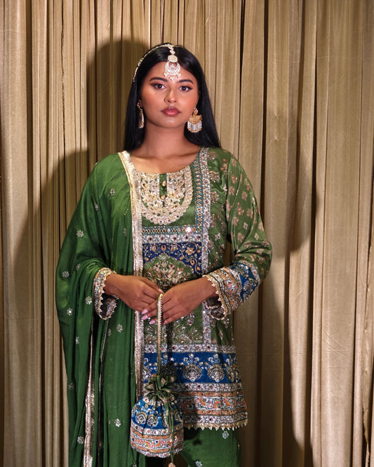 Green Embroidered Sharara Set