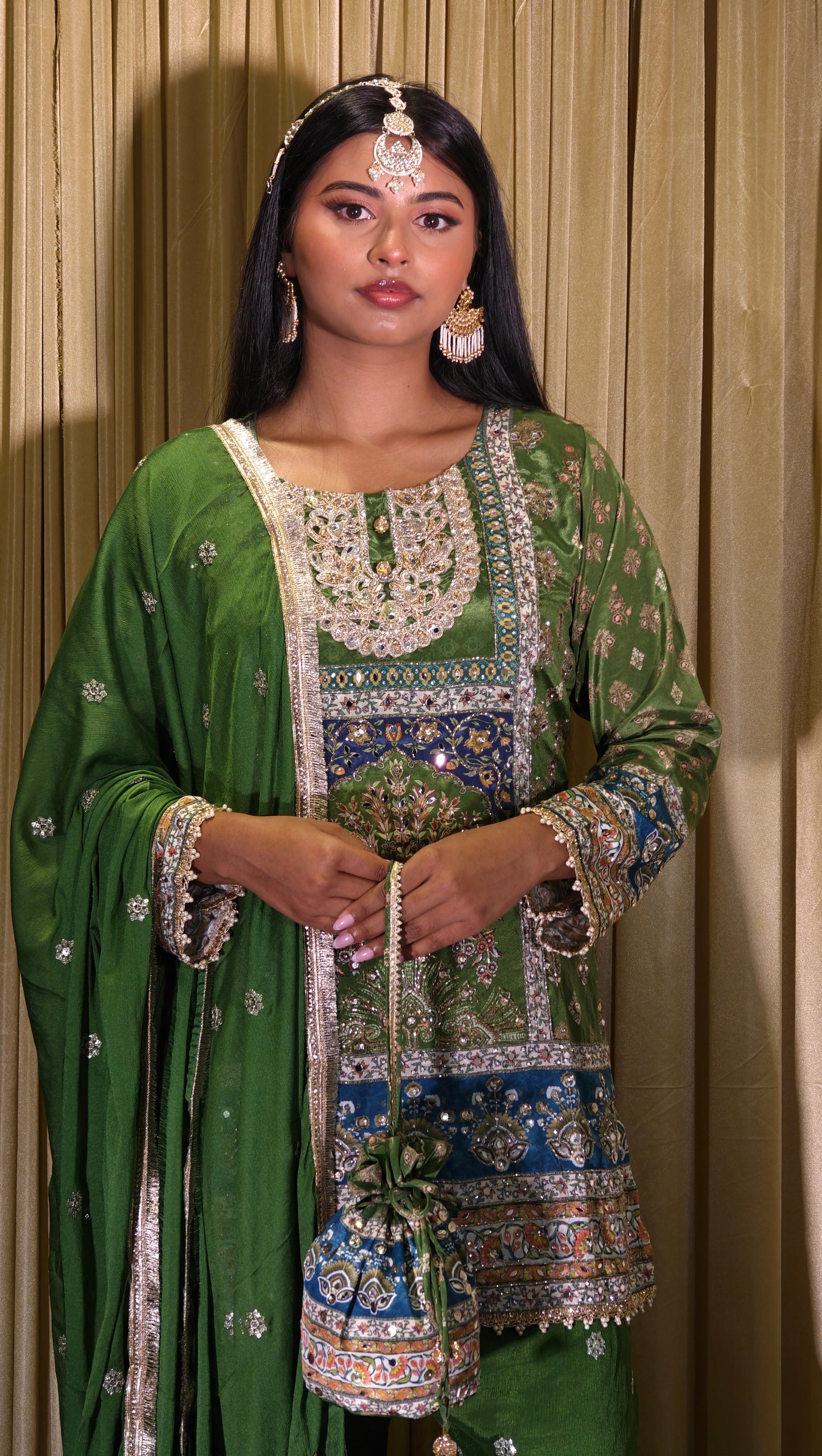 Green Embroidered Sharara Set