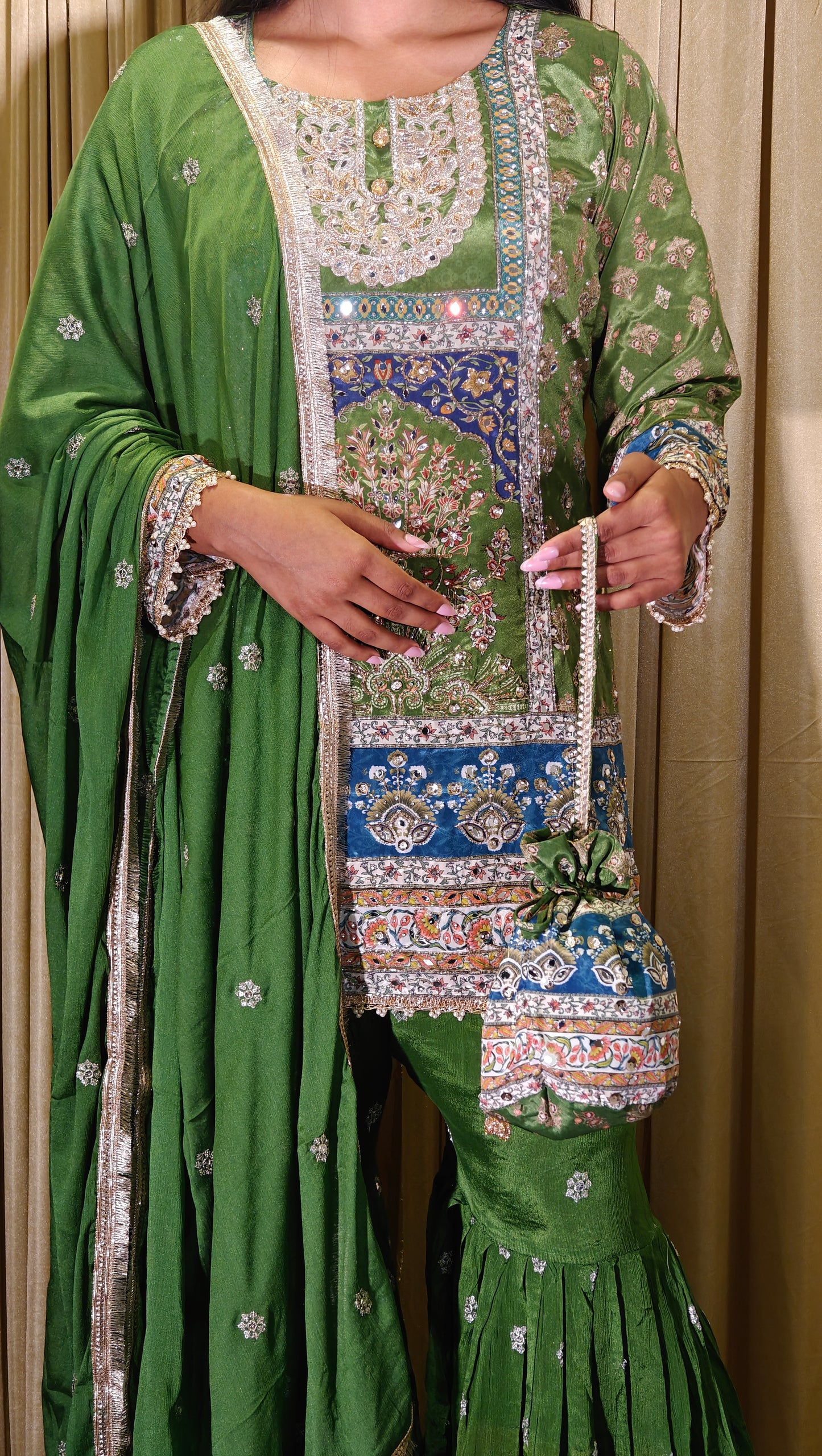 Green Embroidered Sharara Set