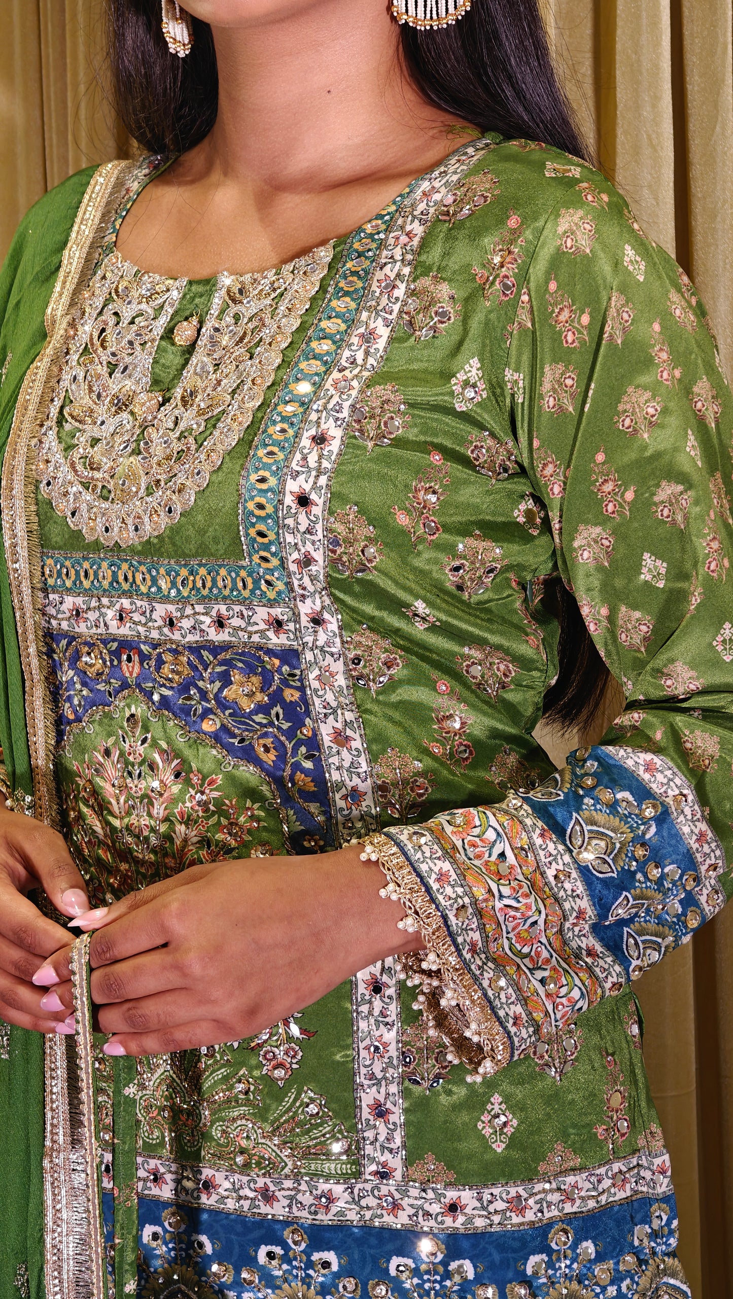 Green Embroidered Sharara Set