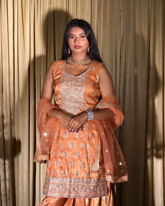 Peach Embroidered Sharara Set
