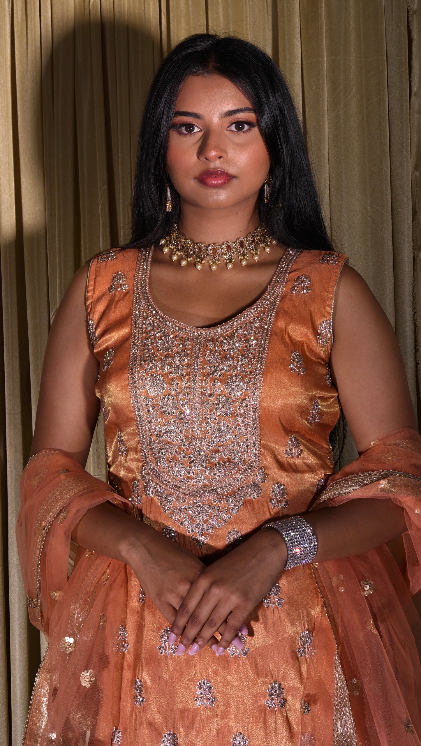 Peach Embroidered Sharara Set