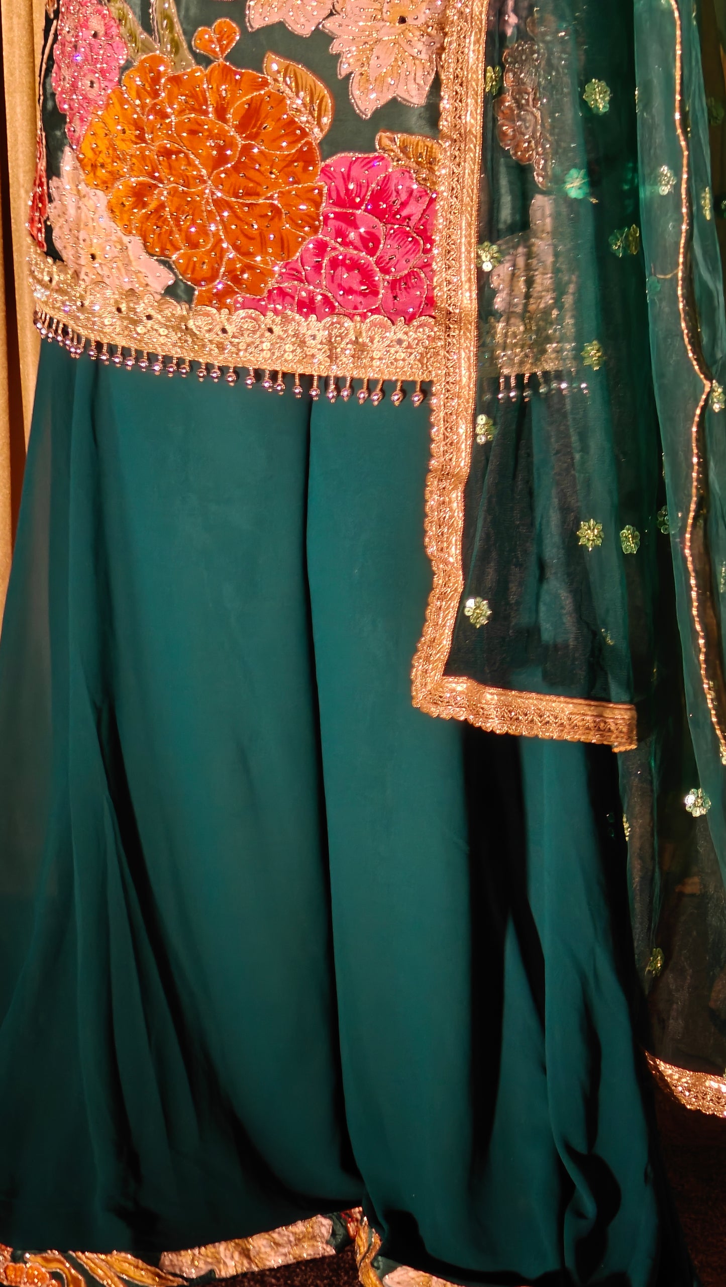 Teal Floral Embroidered Salwar Suit - with palazzo
