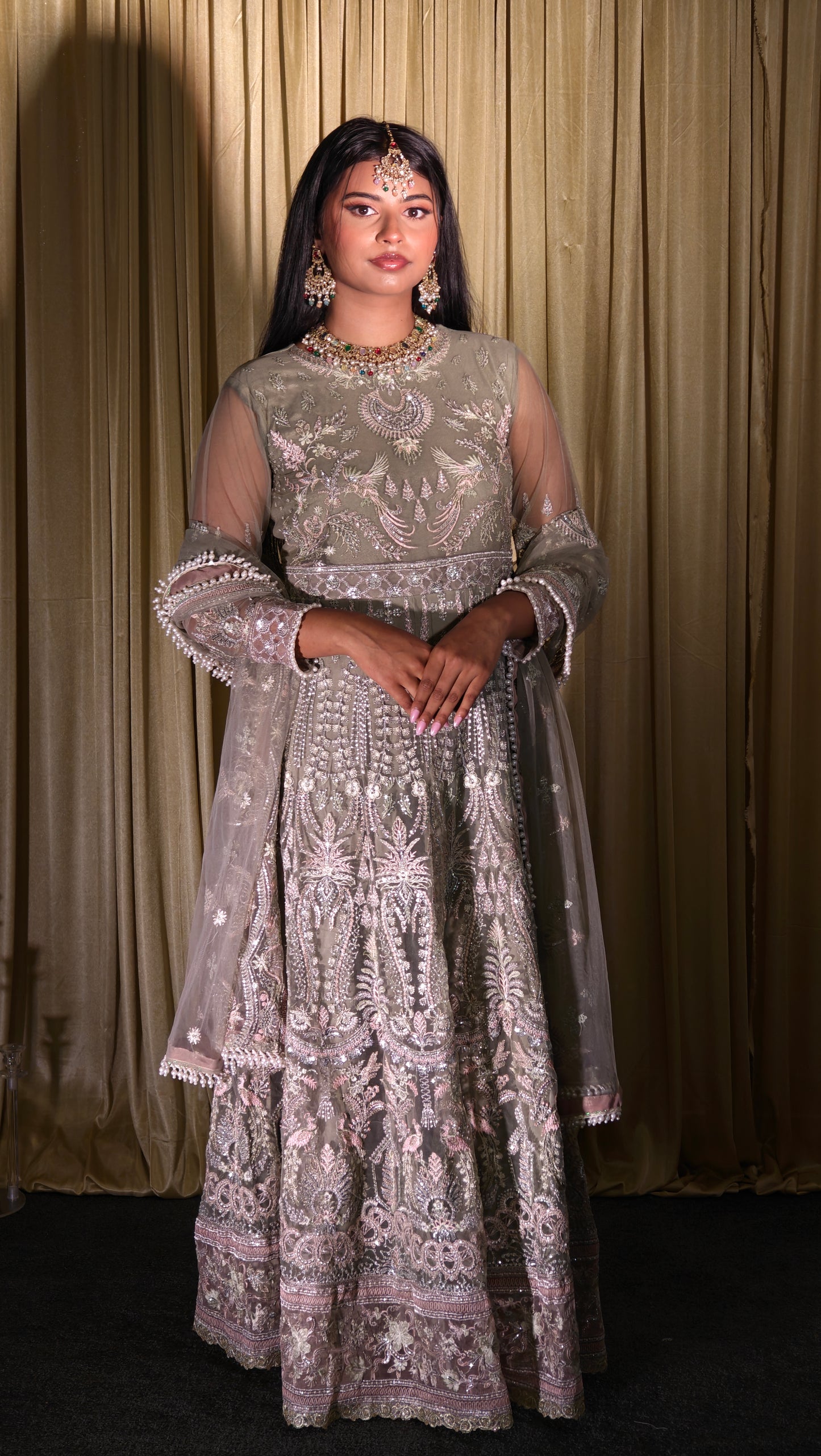 Green Embroidered long Gown