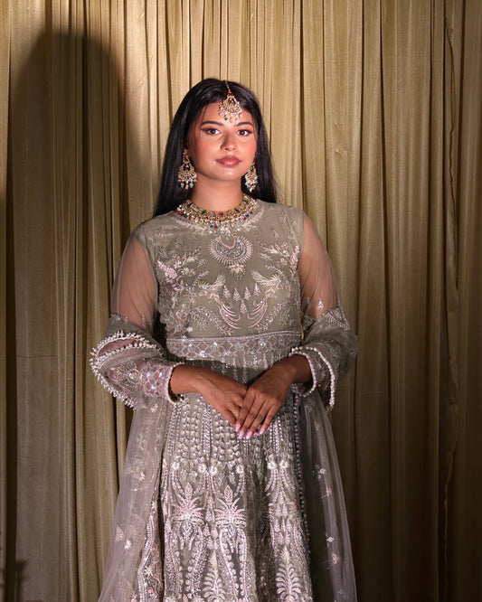 Green Embroidered long Gown
