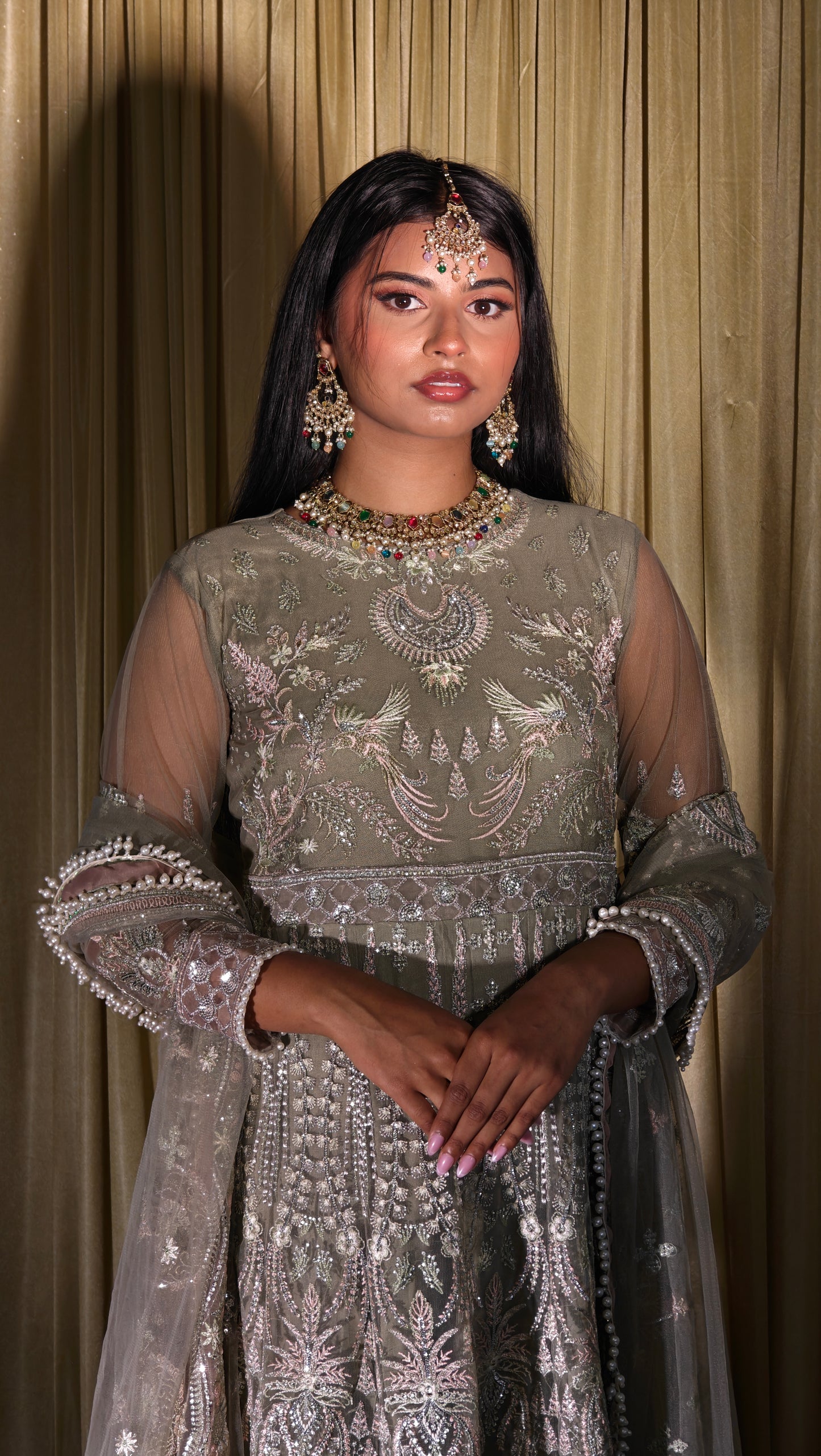 Green Embroidered long Gown