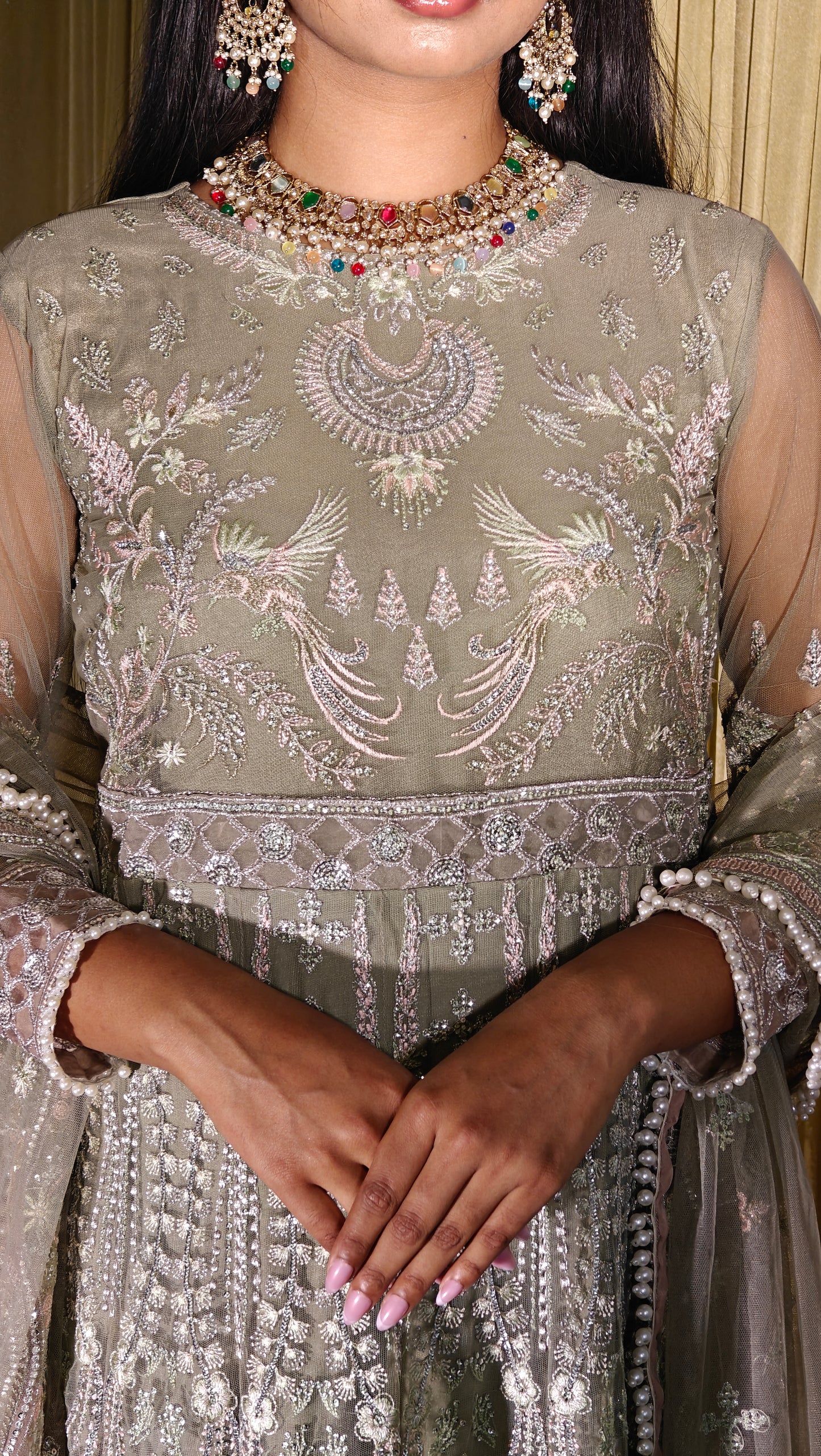 Green Embroidered long Gown