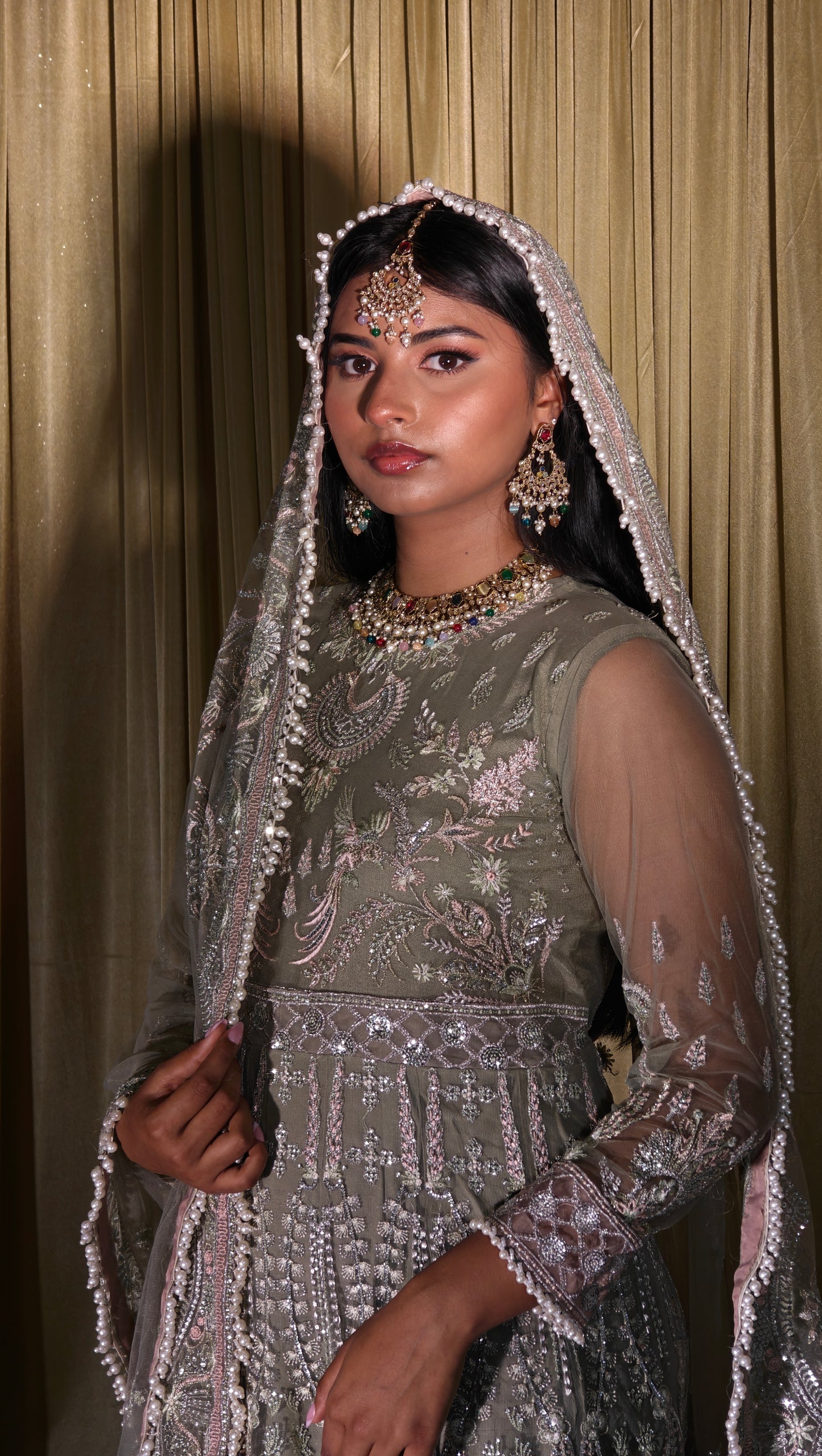 Green Embroidered long Gown