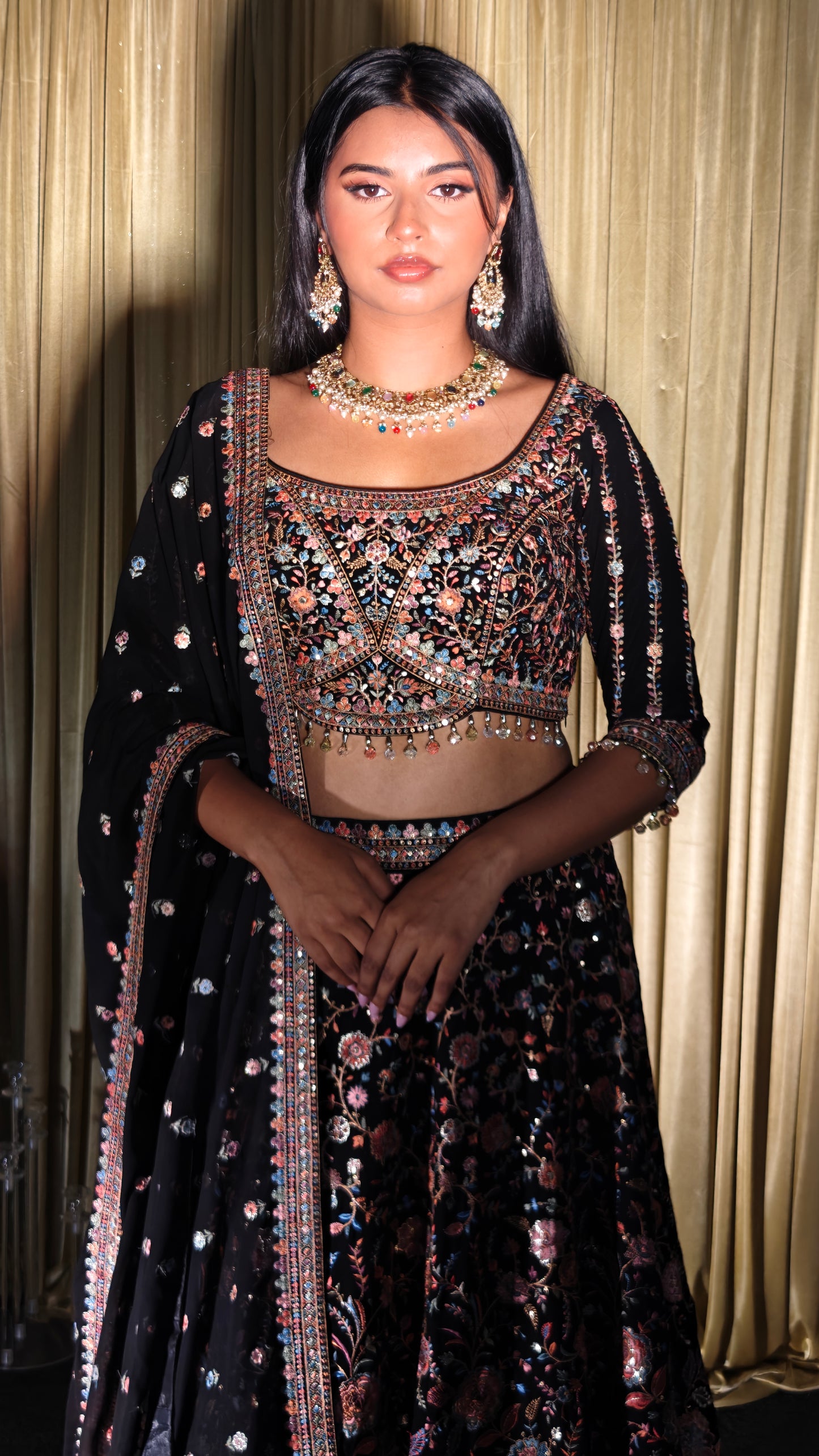 Black Embroidered Lehenga Set