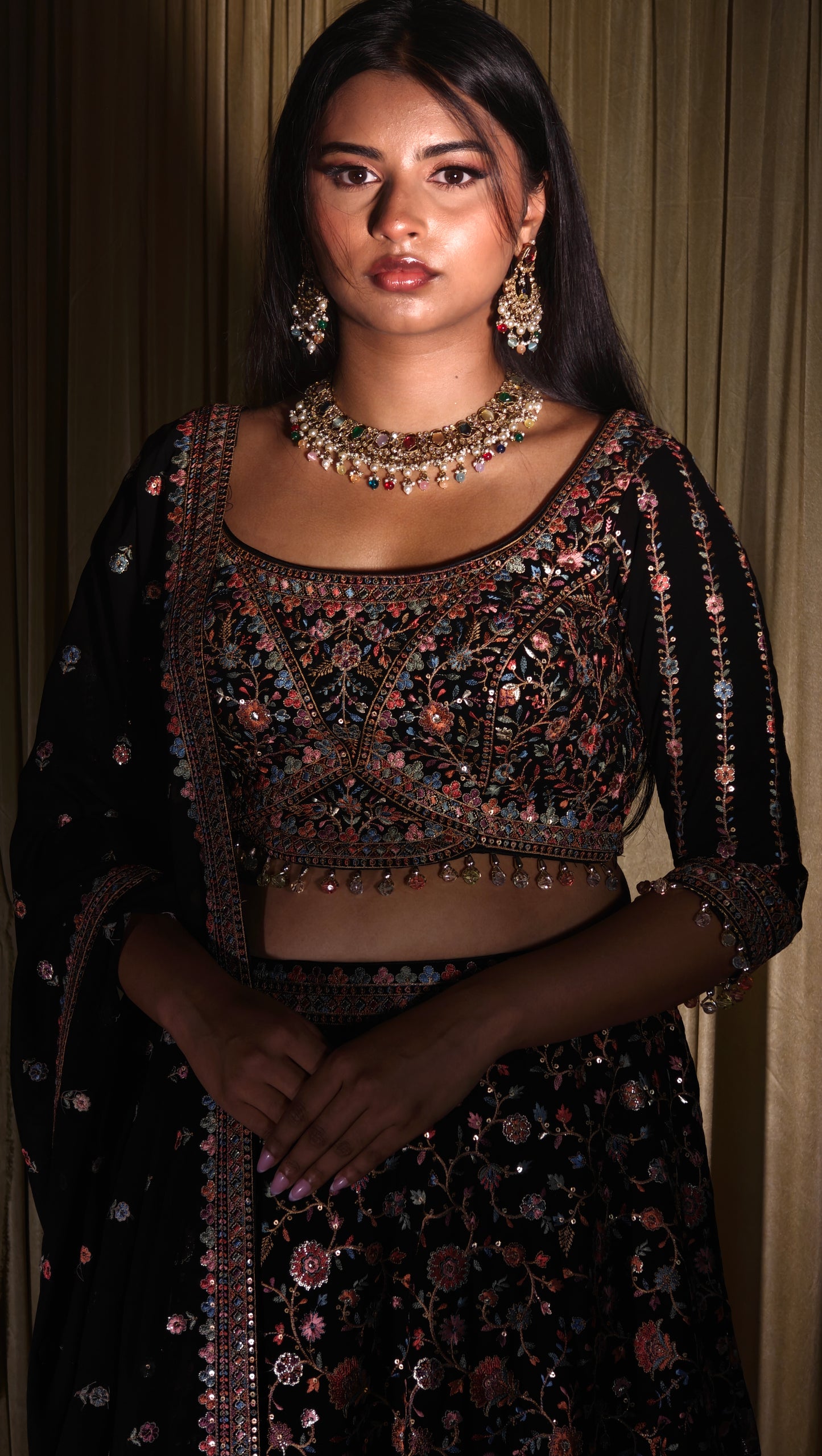 Black Embroidered Lehenga Set