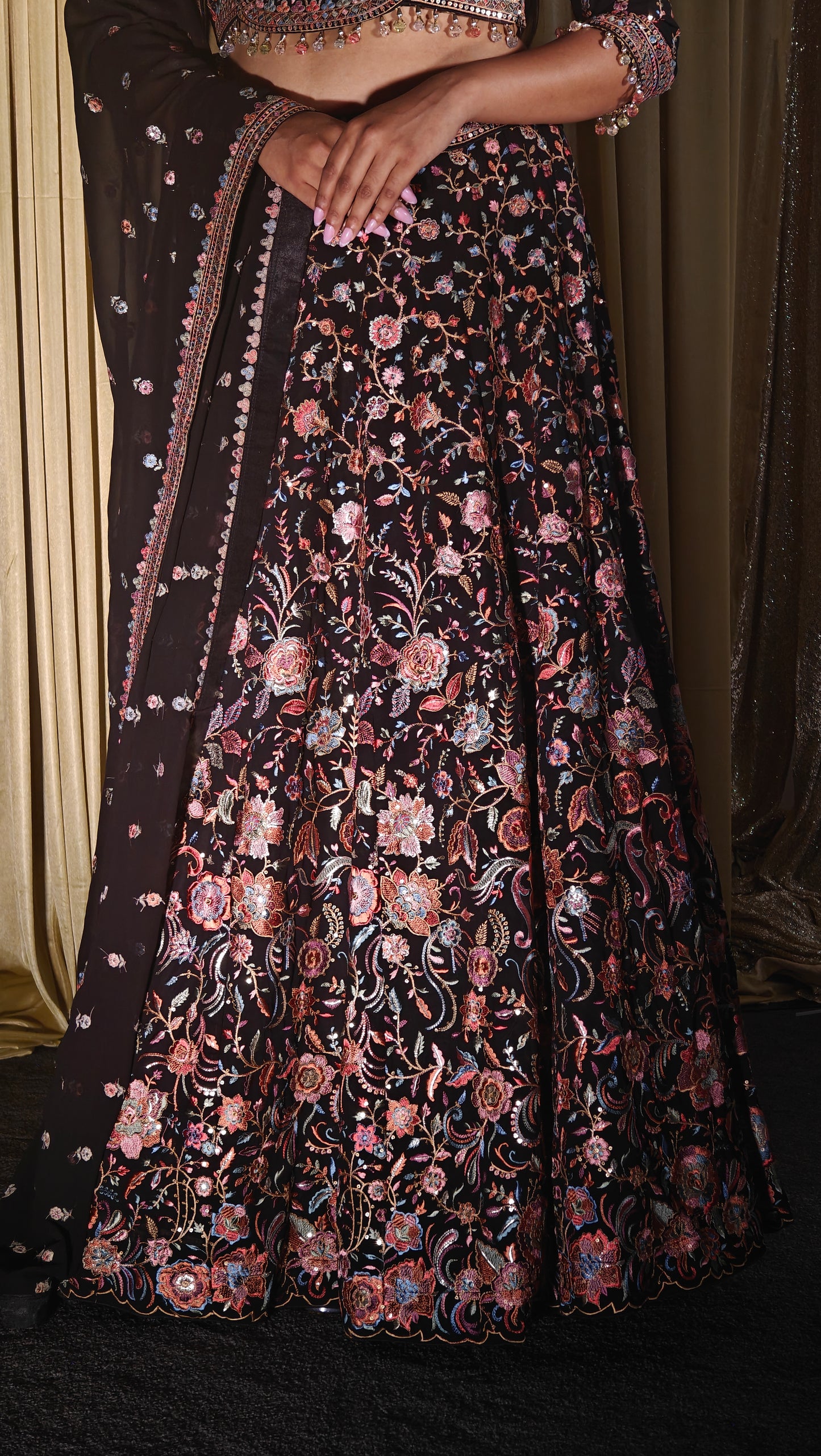 Black Embroidered Lehenga Set