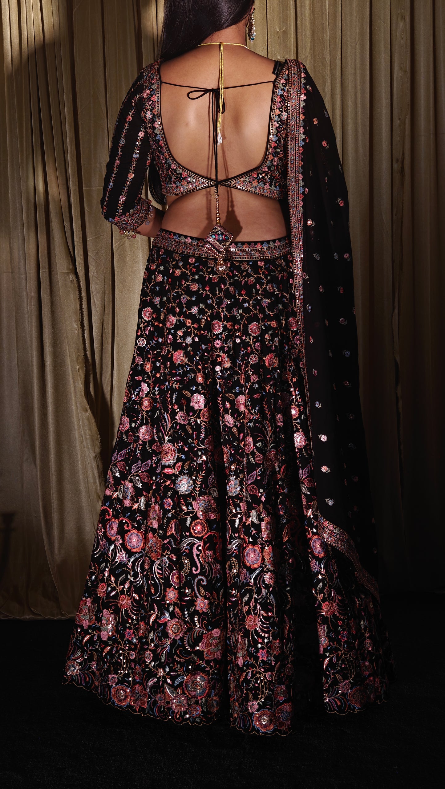 Black Embroidered Lehenga Set
