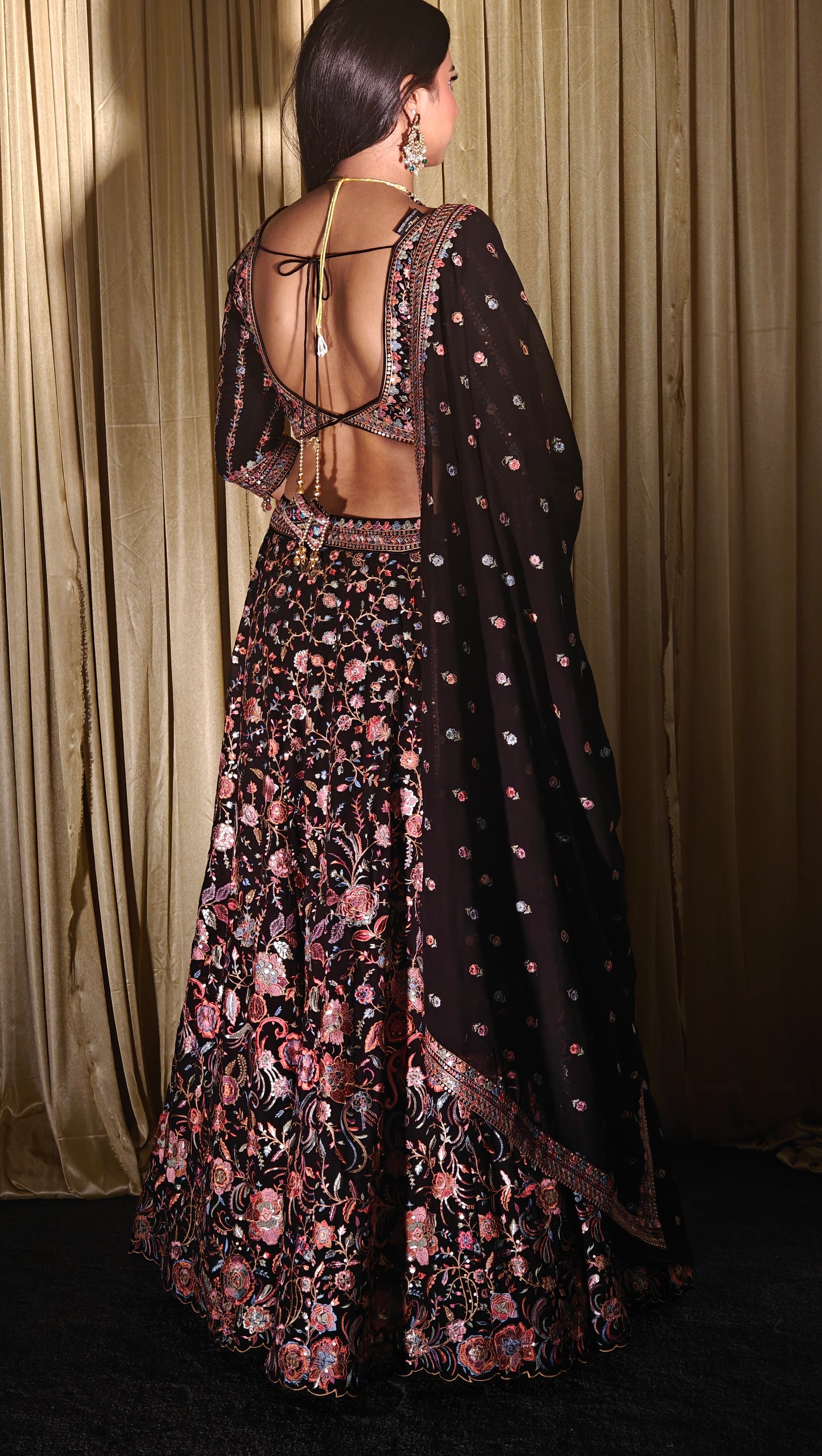 Black Embroidered Lehenga Set