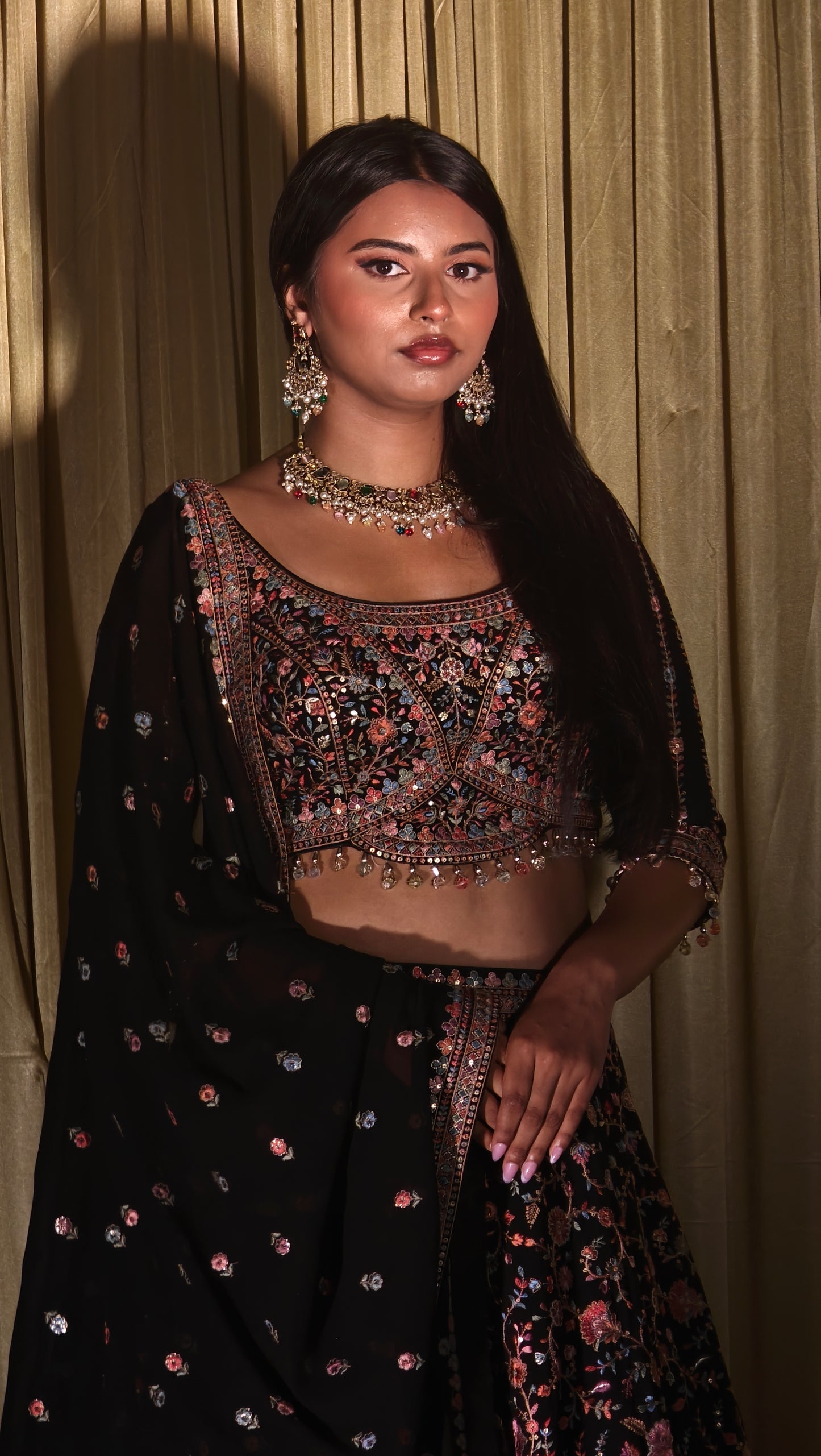 Black Embroidered Lehenga Set