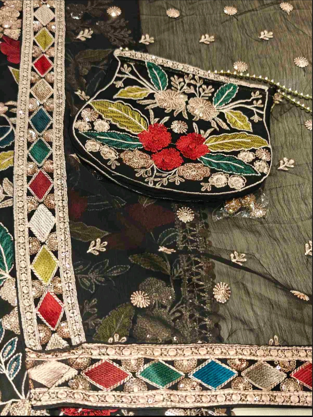 Black Floral Embroidered Salwar Suit with Potli