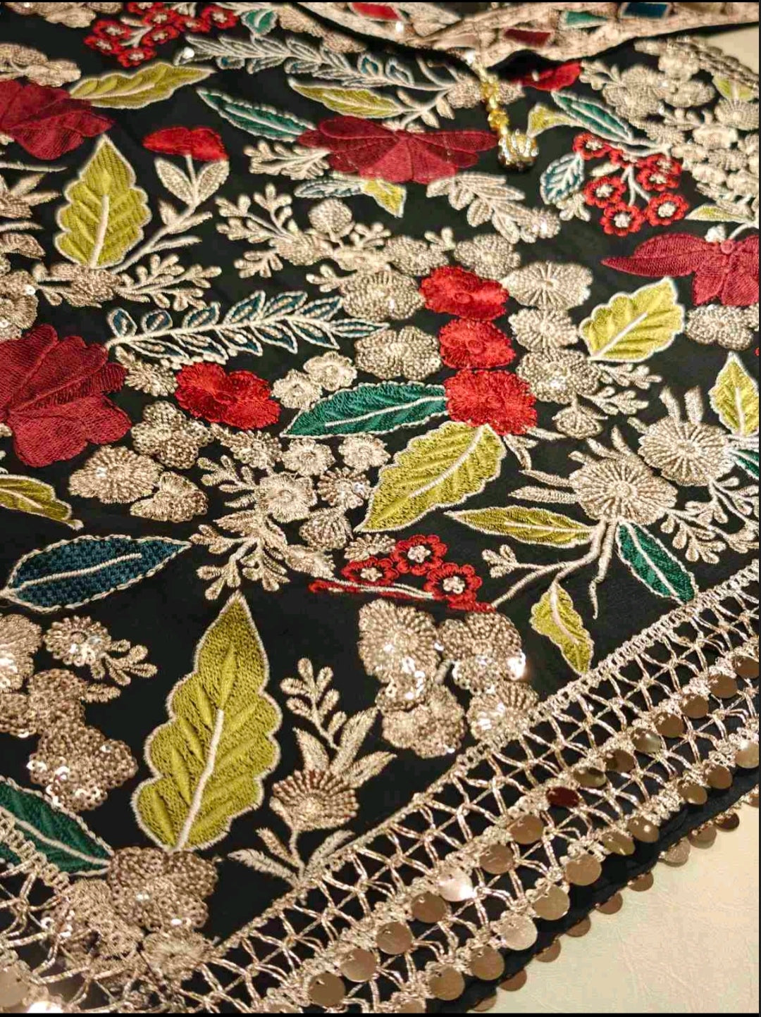 Black Floral Embroidered Salwar Suit with Potli
