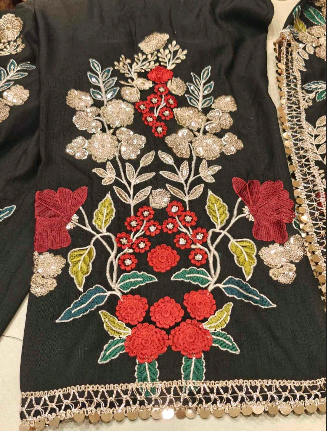Black Floral Embroidered Salwar Suit with Potli
