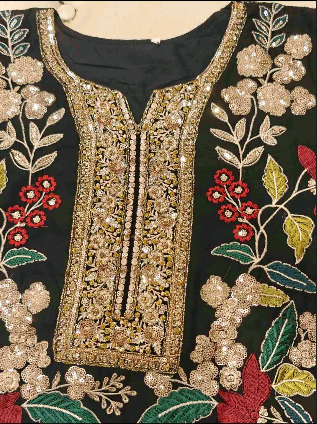 Black Floral Embroidered Salwar Suit with Potli