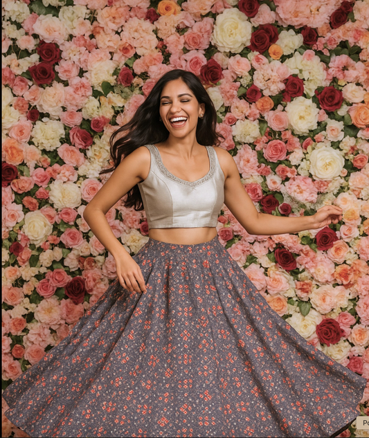 Silver Bloom Lehenga Set