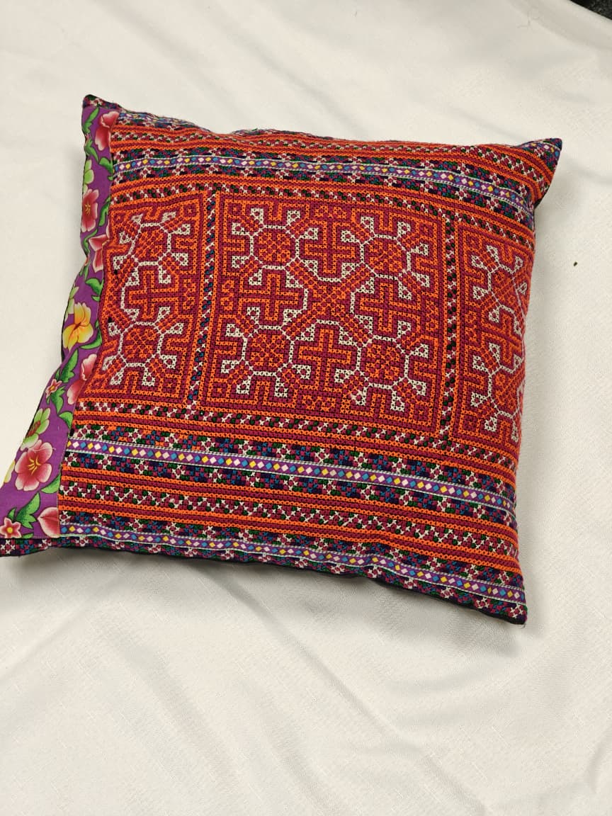 Threaded Harmony Folk Art Cushion