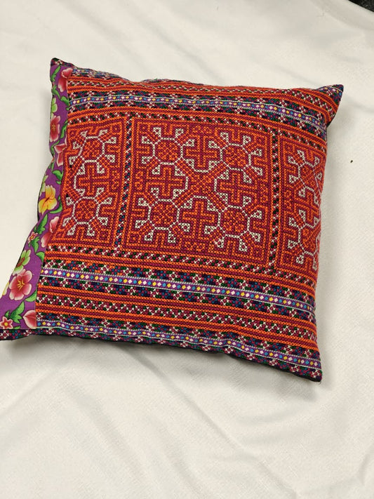 Threaded Harmony Folk Art Cushion