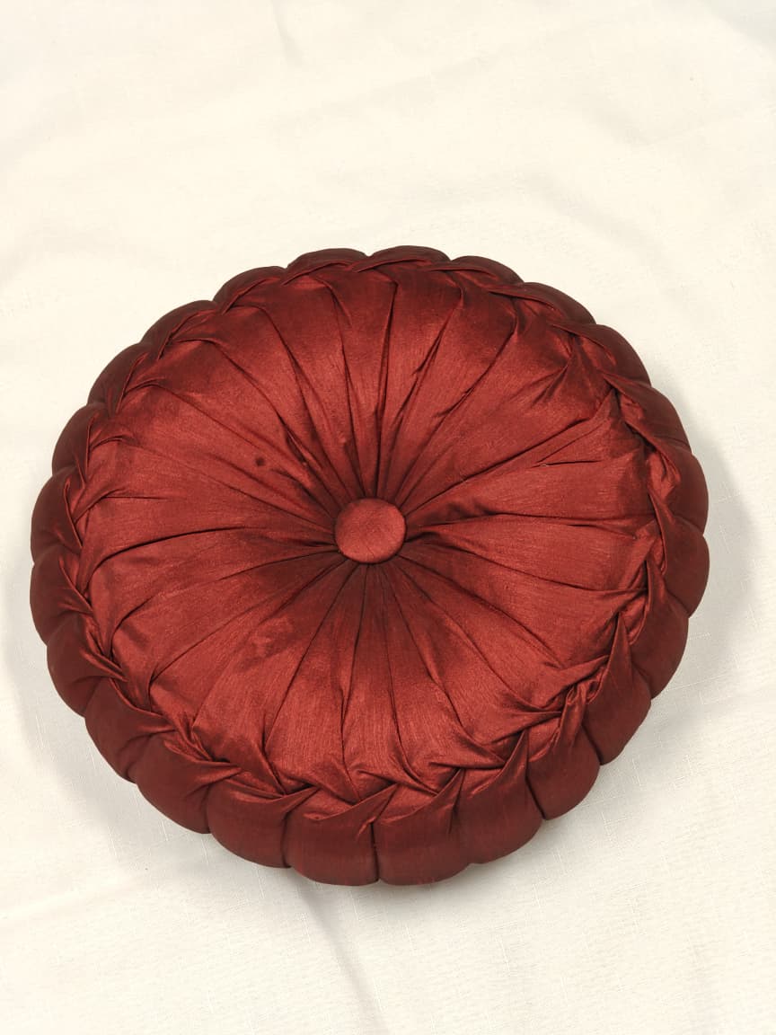 Crimson Bloom Satin Pleated Pillow