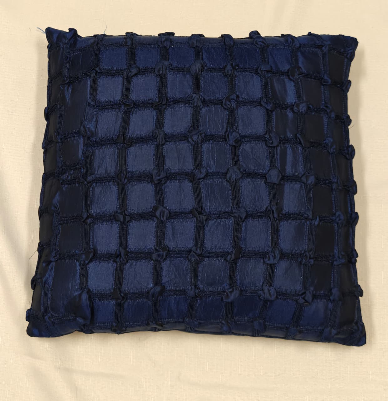 Indigo Blue Grid Knotwork Cushion