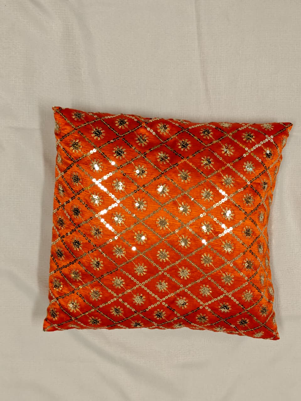 Saffron Spark Floral Grid Cushion