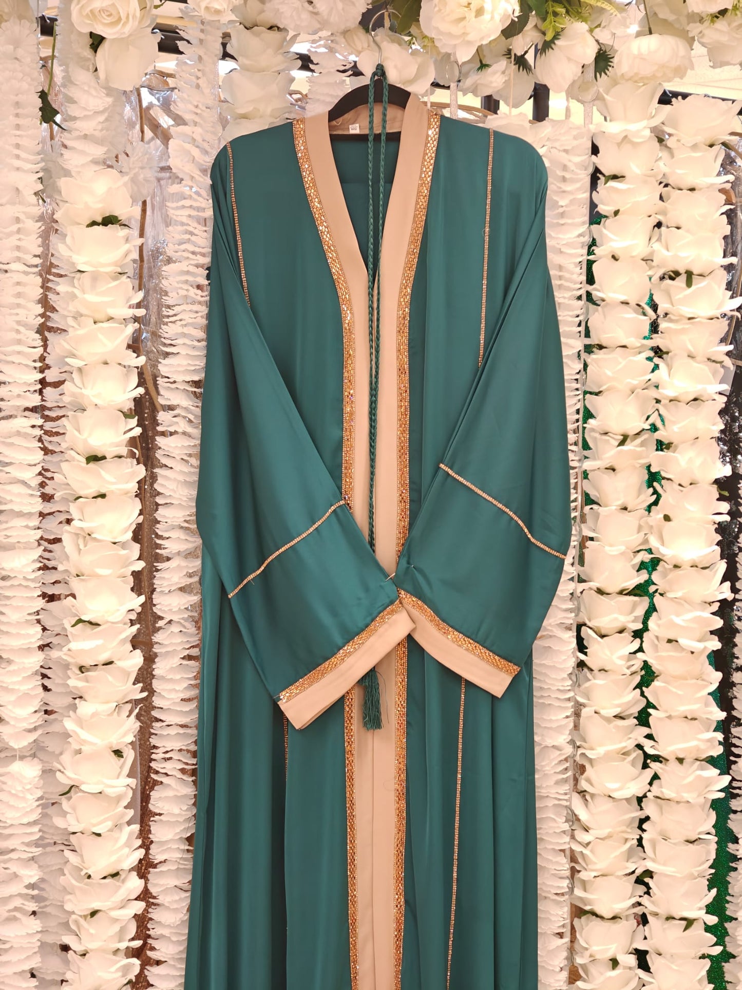 Teal & Champagne Embellished Abaya